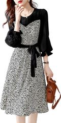 [ビーエヌワン セレクト] ワンピース（2XL）シフォン フリル袖 花柄 切り替えワンピース 膝下 丈 長袖 春 秋 レディース 【B.N.1 SELECT】Flower pattern frill one-piece -花柄フリルワンピース-