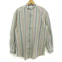 バナナリパブリック 長袖シャツ ノーカラー ストライプ柄 トップス メンズ Mサイズ ベージュ系×ネイビー×レッド Banana Republic 【中古】のサムネイル