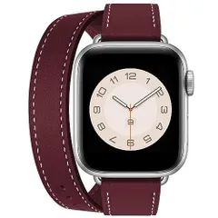二重巻き型 ワインレッド バンド+シルバーバックル_384041mm コンパチブル アップルウォッチ バンド コンパチブル apple watch バンド レディース レザー 本革 2重巻き 細い iWatch Series 987654321SESE2全機種