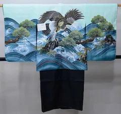 七五三 五歳 男児 羽織・着物・襦袢3点セット 豪華絢爛 綸子地 鷹 お仕立て無料 祝着 NO24275-2