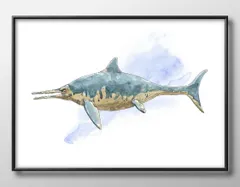 12524魚竜 イクチオサウルス 恐竜 ダイナソー A3 サイズ ポスター アート おしゃれ 絵画 インテリア 北欧 イラスト マット紙 艶消し アートパネル 額 フレーム デザイン 壁掛け ギフト 新築祝い ディスプレイ