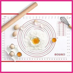 レッド_40×60cm LOYELEY クッキングマット パンこねマット 大きいサイズ 製菓マット パン作りシリコンマット 耐熱 滑り止め 目盛り付き 繰り返し使用可能 ベーキングマット 製菓道具 調理台保護マット (レッド, 40×60cm)