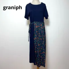graniph グラニフ ネイビー 半袖 ワンピース 花柄 ストレッチ