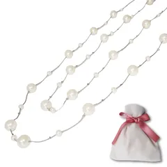 [masamilk] ロングネックレス 軽量 ２連 ポーチ付き イミテーションパール 結婚式 パーティ 