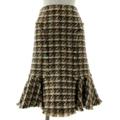 エポカ EPOCA マーメイドスカート ツイード フリンジ ミディ丈 起毛 ウール混 総柄 アイボリー ブラウン 茶 グレー ブラック 黒 38