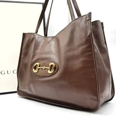 【希少】 GUCCI グッチ トートバッグ ハンドバッグ ホースビット ゴールド金具 ロゴ型押し シリアル レザー レディース ブラウン 茶色