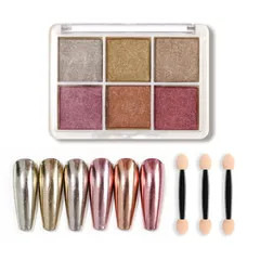 KALOLINNA ミラーネイル ミラーパウダー ネイルパウダー 4色セット 固形 カラー ネイルパーツ メタリックパウダー ニュアンスネイル 6色パレット オーロラパウダー ネイルDIY スポンジチップ付き (6色-02色)