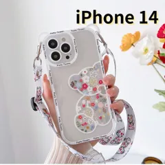 【SHOPS M】iPhone14 スマホケース クマ くま スケルトン ケース クリア シンプル  ショルダー 花 韓国 軽量 おしゃれ かわいい 透明 E030