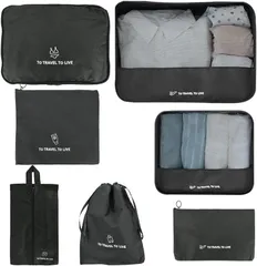 らくちん生活ネット トラベルポーチ 7種セット 下着 シューズ 小物入れ 化粧ポーチ 異なるサイズ パッキング 旅行( ブラック)