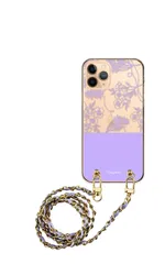 iPhone15 ケース iPhone 15 スマホケース スマホショルダー 肩掛け ハード チェーン付き 花柄 お花 フラワー 大人女子 可愛い グリーン パープル 透明 ストラップ  100cm カラー05