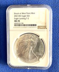 ★NGC最高鑑定★2021 アメリカ イーグル銀貨   　NGC MS70 　Eagle Landing T-2    Struck at West Point Mint　コレクション　希少