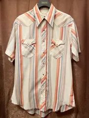 希少 MADE IN USA製 70s～80s Wrangler 半袖ストライプ柄ウエスタンシャツ マルチカラー