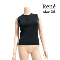 Rene ルネ ウール シルクブレンド ノースリーブ ニット カットソー ブラック size 38 レディース トップス
