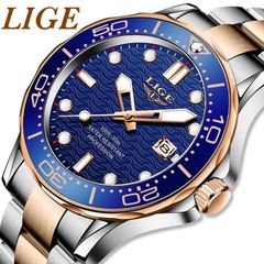 新品 LIGE スポーツオマージュウォッチ メンズ腕時計 ブルー&ゴールドST