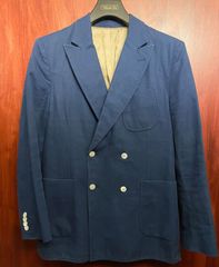 MADE IN BULGARIA製 J.LINDEBERG SLIM FIT コットンリネンダブルテーラードジャケット ネイビー 46Rサイズ