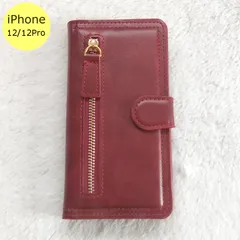 iPhoneケース 左ジッパー 手帳型 iPhone 12 12Pro レッド スマホ アイフォン ケース