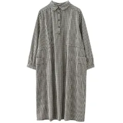☆ ブラック ☆ L ☆ シャツワンピース ギンガムチェック 長袖 ロング レディース シャツワンピース チェック 長袖 ロング レディース シャツワンピ ワンピース ワンピ カジュアルワンピース レディースワンピース ロング丈 ギンガムチェック ゆったり