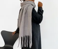 【グレー】ボリューム マフラー ストール モヘア風 トレンド ふわふわ 暖かい 差し色 コーデ レディース 大判 厚手 秋冬 韓国 ファッション あったか おしゃれ 防寒 通勤 通学