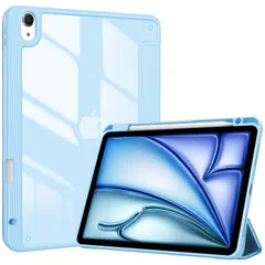 ProCase iPad Air 11インチ M2 (2024) / iPad Air5 (2022) / Air4 (2020) ケース 10.9インチ 透明 クリアカバー ペン収納 耐衝撃 三つ折り スタンド スマートカバー (スカイブルー)