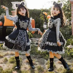 新品! ハロウィン キッズ コスプレ子供用 魔女 メイド服 ワンピース 女の子 コスチューム仮装衣装 ゾンビドレス 悪魔 ブラック 女王 花嫁 衣装 5点セット お化け屋敷 悪魔 演出服 パフォーマンス服 魔女 kkkwmi