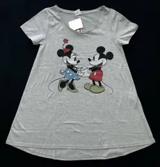 新品 未使用品 ディズニー ミッキーマウス ミニーマウス ワンピース  Tシャツ 霜降りボディ DISNEY レディース グレー 柳5343