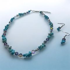 爽やかターコイズブルー♡天然石ネックレス＆ピアスセット／インド手作りアクセ