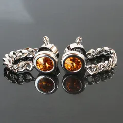 鎌倉カフス工房　チェーン付トパーズスワロフスキーカフスボタン（カフリンクス）