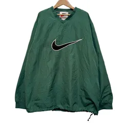 90s USA製 銀タグ NIKE ナイロンプルオーバー XLサイズ ナイキ プルオーバーナイロン スウォッシュ 刺繍 グリーン 緑 Made in USA 古着 X143