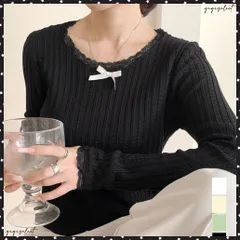 プルオーバー 長袖 レディース 薄手 リボン付き クルーネック 着やせ 大人 おしゃれ フィット フェミニン ベーシック 着回し 春秋服 細身Tシャツ インナートップス 韓国ファッション