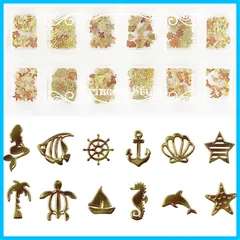 【人気商品】12種類300枚セット マリンパーツ ネイル＆レジン用 ゴールド パーツ アート 薄型 Princess-style