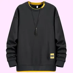 Size:XL_Color:940-ダークグレー [Bligo] プルオーバー 長袖 トレーナー メンズ Tシャツ クルーネックス 重ね着風 ビッグシルエット オシャレ 春 秋服 人気 柔らかい ブラック ポリエステル 部屋着 大きいサイズ ロングtシャツ パ