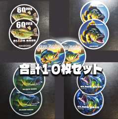 送料無料　　Black bass「ブラックバス５種類×２枚　合計１０枚ステッカー！」（１枚サイズ　約６０ｍｍ×約６０ｍｍ）１０枚販売