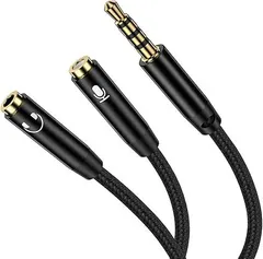 3.5mm 4極 3極 オーディオ分配ケーブル イヤホンジャック 二股 変換 ケーブル オス to 2*メス(ヘッドホン+マイク) Hi-Fi音質 オーディオケーブル 3.5mm 変換 イヤホン 分岐コード ヘッドセット変換ケーブル タブレ