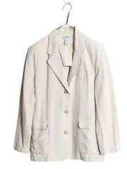 【お得なクーポン配布中!】 90s エルエルビーン テーラード ジャケット レディース L 程 90年代 オールド LLBEAN サマー ブレザー リネン コットン ナチュラル 3ボタン