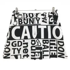 【美品】ジャックバニー スカート 白×黒 英字総柄 内側インナーパンツ ストレッチ レディース 1(M) ゴルフウェア Jack Bunny