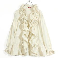 【美品】ピンクハウス★たっぷりフリル&リボン♪ローンブラウス ベージュ系 前開き 無地 z14275