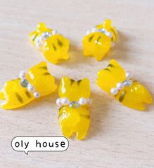 ぐで猫シリーズ　黄虎猫首輪@1   5匹セット　レジン　パーツ