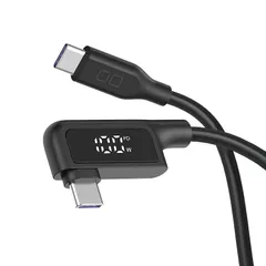 CIO 柔らかいシリコンケーブル 液晶ディスプレイ搭載 USB type-C 充電ケーブル 100W対応 iphone15 タイプC usb type c to c ケーブル 【液晶部に保護フィルム有】(1m, L字, ブラック)