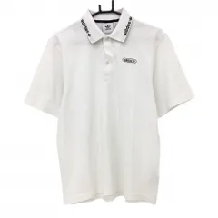 【美品】アディダス 半袖ポロシャツ 白×黒 襟ロゴ メンズ M ゴルフウェア adidas