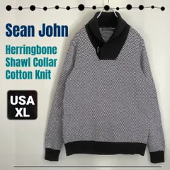 ショーンジョン Sean John ショールカラーヘリンボーン柄コットンニット/セーター ネイビー USAメンズXL #2509S029のサムネイル