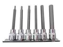 3/8(9.5mm) ロングヘックスビットソケット セット 6角レンチ 3mm 4mm 5mm 6mm 8mm 10mm ヘキサゴン ヘックスビット ソケットセット 9.5sq ヘックスソケット 六角レンチ HEXレンチ 工具 送料無料のサムネイル