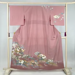 たんす屋 TANSU-YA 中古 リユース着物 訪問着 灰ピンク セミフォーマル 刺繍 金彩 扇面文様 袷 絹 未洗い 【身丈】152cm【裄丈】66cm MS4208