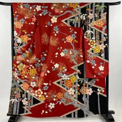 千總　梅垣織物　西武百貨店　振袖　フルセット　正絹 振袖 セット 未仕立て 仮絵羽 赤 レッド 菊 梅 竹笹 花 正絹 西陣織