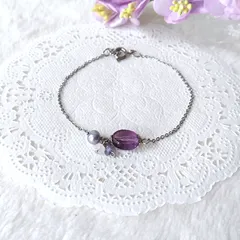 アメジストと淡水パールとピンクオパールとタンザナイト　天然石のブレスレット/サージカルステンレス/誕生石