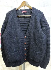 チャップス ラルフローレン 90'S ネップ ウール ケーブル編み カーディガン 紺 M フィッシャーマン CHAPS RALPHLAUREN