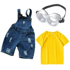 半袖半ズボン_110 [ANANI] 子供 オーバーオール tシャツ 半袖 夏 上下セット 3点セット キッズ デニム サロペット ハーフパンツ セットアップ 女の子 男の子 デニムパンツ ジーンズ 子ども用 オールインワン 夏向け 110cm