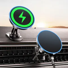 新品 magsafe 車載ホルダー マグセーフ充電器 車 充電 15w 急速&超強磁力 【360°自由調整・エアベントクリップ・粘着式ダッシュマウント】 車載ワイヤレス充電器 自動位置調節 エアコン吹き出し口両用 車 スマホスタンド 片手操作 取付簡単 Pho