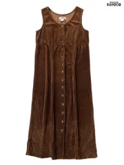 古着 FADS 前開き 無地 コーデュロイ ロング丈 ノースリーブ ワンピース 茶 (otu2508010)
