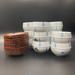 ★未使用品★有田焼 芽生 めばえ 重山陶器 つぼ煎茶揃 湯呑み11個 茶托11個 組み合わせ 11個セット★