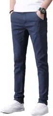 Lopis メンズ ロングパンツ ストレッチ チノパン スリム スキニー ビジネス 通勤 カジュアル 無地 ズボン おしゃれ 快適 リラックス(ネイビー,  M)